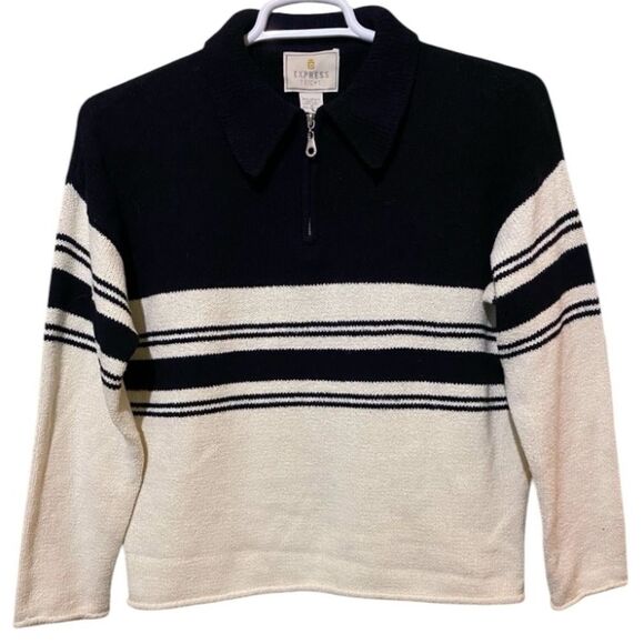 VTG 90s Express Tricot Quarter Zip Sweater Striped Rugby Boxy Oversized SZ Small - Picture 1 of 10